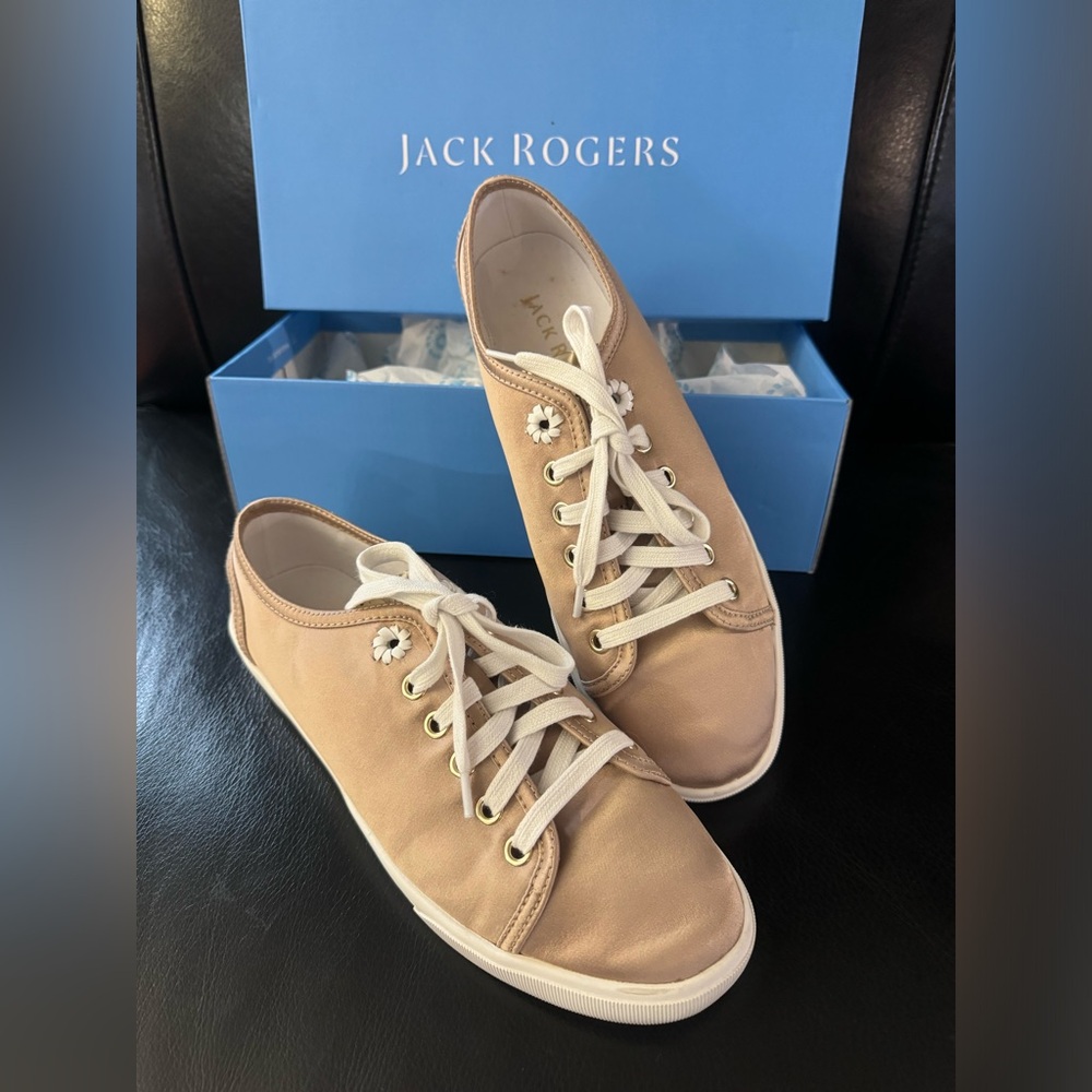 JR Lia satin sneakers 10 champagne platinum tennis shoes Jack Rogers jacks